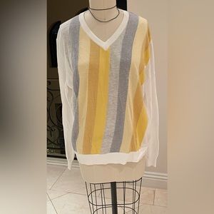 Vintage Pal zileri unisex sweater front stipes, yellow, gray white sz